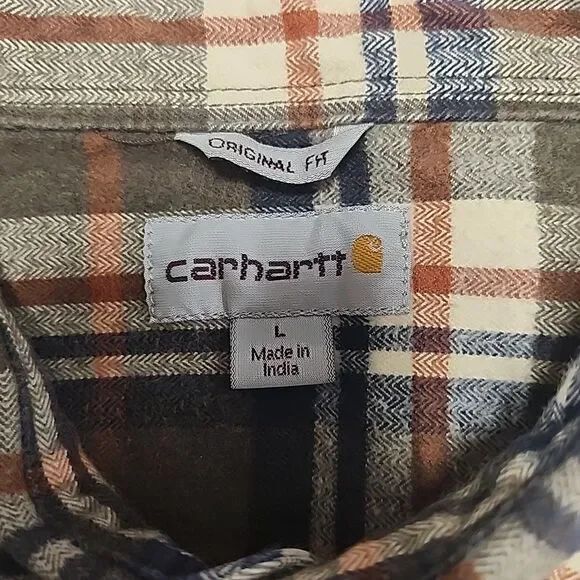 Carhartt Loose Fit Heavyweight Flannel Shirt Mens L Brown Plaid Long Sleeve - Picture 4 of 11